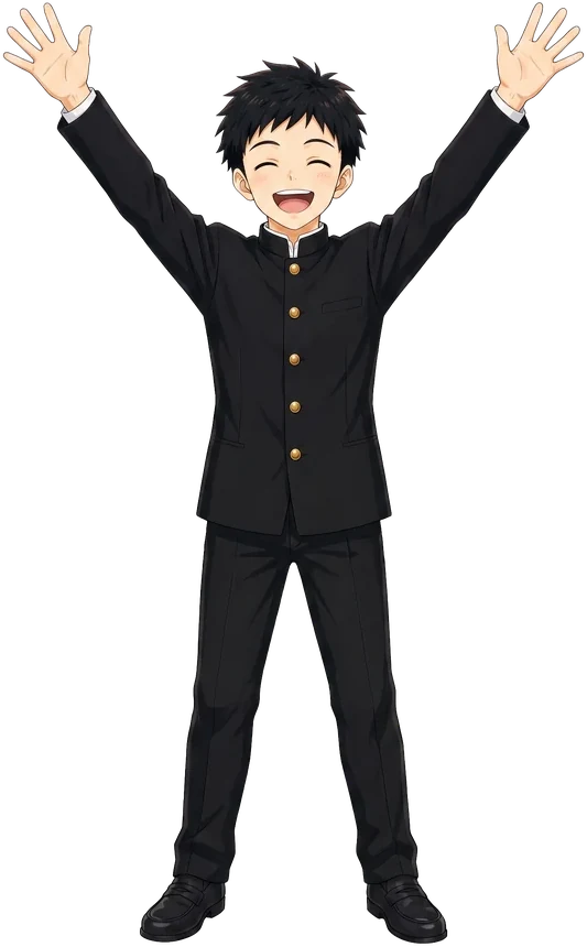 両手を上げて喜ぶだいき