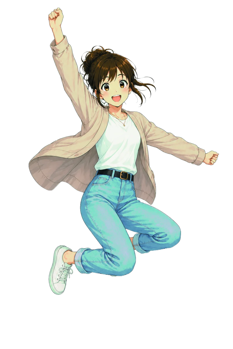 私服姿で跳びはねるゆい