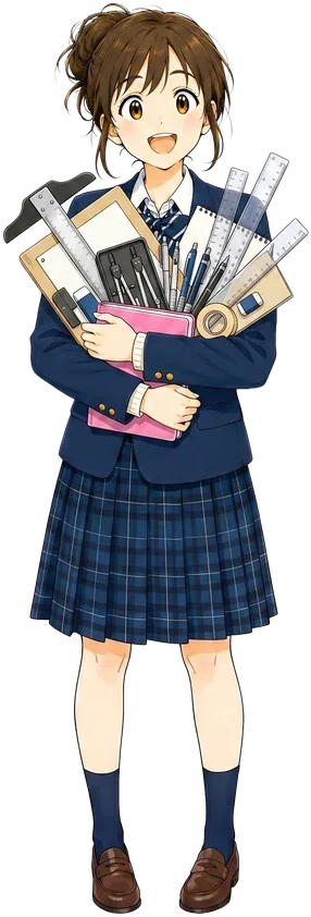 製図道具を抱えたゆい