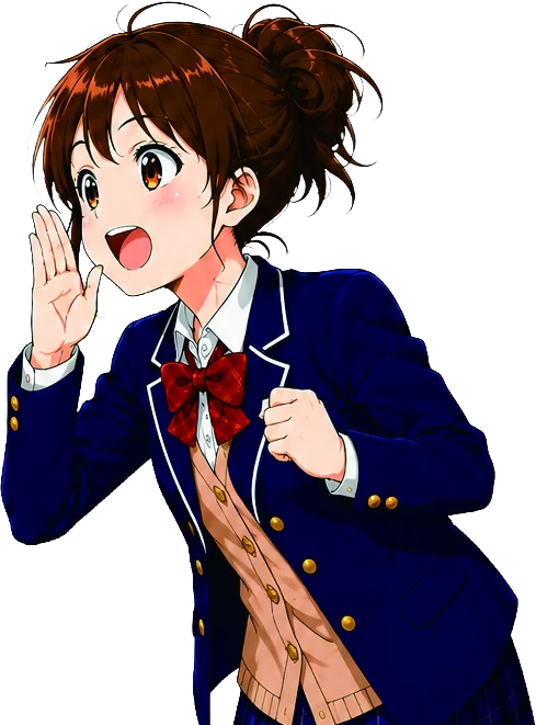 手を口元に添えて呼びかける高校生・ゆい